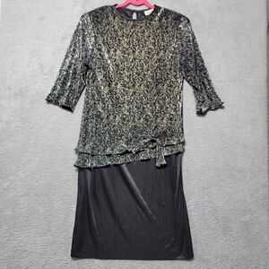 Risa Ann New York Womens Vintage‎ Dress 80's 90's size 16W Black Gold